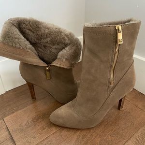 Coach Tan Ankle Boots with Gold Zipper